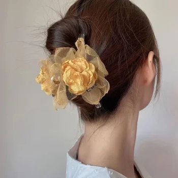 Новая заколка для волос в виде цветка розы Корейская мода Сетчатые Кружевные заколки для волос Головные уборы для женщин Заколки-крабы Аксессуары для волос