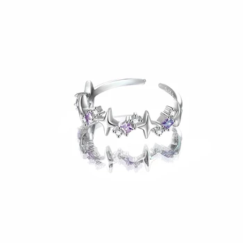 Y2K Блестящие кольца со звездами из горного хрусталя, сладкие украшения Harajuku, фиолетовый кристалл, Регулируемое кольцо, модные украшения для женщин, подарки