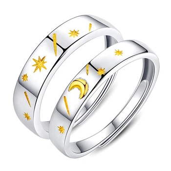 Солнце, Луна, Звезда Серебристого цвета, подарок на День Святого Валентина, женские открывающиеся кольца для романтической пары с возможностью изменения размера