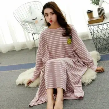 Весенне-осенняя тонкая мультяшная ночная рубашка с длинными рукавами, женская пижама, корейская версия, свободный домашний сервиз из двух предметов большого размера