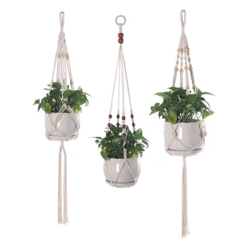 Креативный набор подвесных корзин из хлопчатобумажной веревки ручной работы для садоводства, набор декоративных подвесных корзин для дома