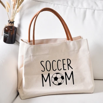 Холщовая сумка с принтом футбольной мамы, подарок для мамы, женская повседневная пляжная сумка, хозяйственная сумка, сумка для покупок