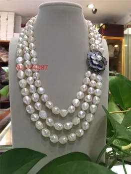 Новое элегантное женское ожерелье из белого пресноводного жемчуга в стиле барокко 3 ряда 8-9 мм 17-20 