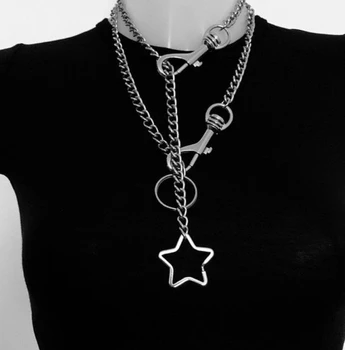 Уникальное ожерелье в стиле панк-рок с полой звездой и пентаграммой в виде круга, ожерелье для мужчин и женщин, Корейская мода, Крутые цепочки на шею, колье, Клубные украшения