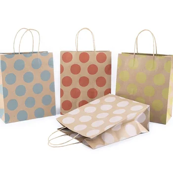 Модный Крафт-бумажный пакет с круглыми точками, упаковка для покупок ювелирных изделий, Подарочные пакеты с ручкой