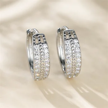 Очаровательные женские модные серьги-кольца серебряного цвета, свадебные серьги, Милые белые серьги с кристаллами для женщин