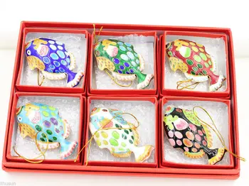 Предметы коллекционирования 6шт Китайские Подвески-рыбки из перегородчатой эмали ручной работы Рождественский декор