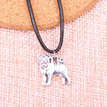20шт Подвеска для собаки цвета античного серебра 16 * 15 мм, кожаное ожерелье-цепочка, ожерелье из черного кожаного шнура