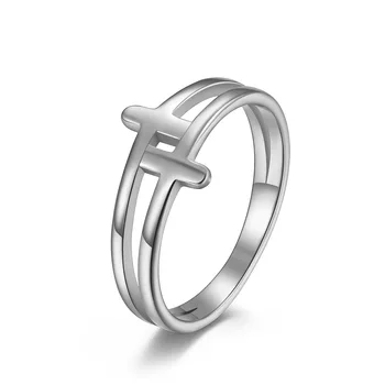 Кольца на палец с двойным крестом из титановой стали для мужчин и женщин, ювелирные изделия Унисекс, Размер 5-10