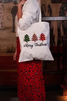 Веселая Рождественская сумка-тоут, женские холщовые сумки, повседневная тканевая сумка через плечо для девочек, женская Рождественская сумка для покупок, праздничный подарок