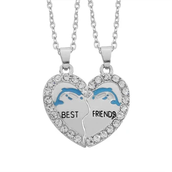 2020 Новое ожерелье с 2 лучшими друзьями, женское сшитое Милое ожерелье с подвеской в виде сердца дельфина, украшения для дружбы, подарок на день рождения