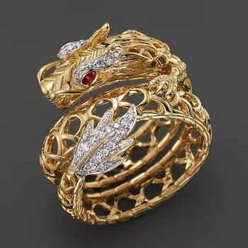Натуральное 18-каратное Полое кольцо с драконом и цирконием для женщин, мужчин, Регулируемое Обручальное кольцо из чистого золота, Ювелирные украшения, Рождественские Подарки