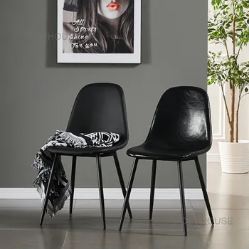 Скандинавские Обеденные стулья Бытовой табурет Пластиковый обеденный стул в индустриальном стиле Кофейная Кожаная спинка кресла для отдыха Домашняя мебель