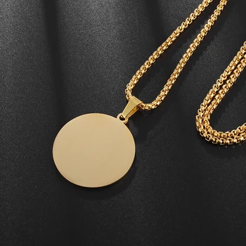 Классическое полированное круглое ожерелье с медалью из нержавеющей стали для мужчин и женщин, украшения для вечеринок на каждый день