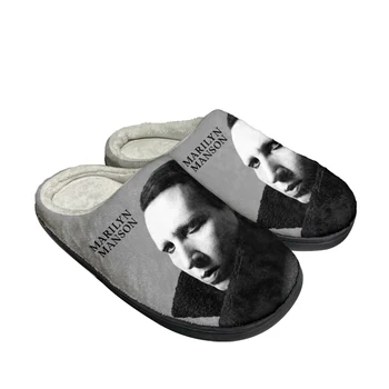 Певица рок-группы Мэрилин Мэнсон Домашние хлопчатобумажные тапочки на заказ, мужские и женские сандалии, плюшевые тапочки для спальни, сохраняющие тепло, Термальные тапочки