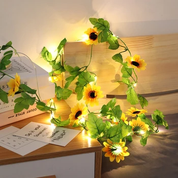 Наружный солнечный Светодиодный светильник, Гирлянда из искусственного подсолнуха, Гирлянды из зеленых листьев, Виноградная лоза для декора свадебной вечеринки в саду.