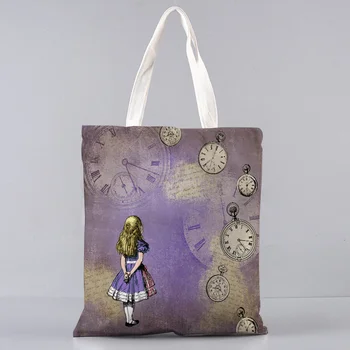 сумка для покупок через плечо для девочек, женская холщовая сумка, сумка-тоут, женская сумка-шоппер Harajuku 2023, сумка-шоппер с принтом принцессы Алисы