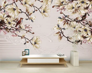 beibehang Индивидуальные современные новые обои из папье-маше с цветком магнолии в китайском стиле фоновые обои для спальни и гостиной