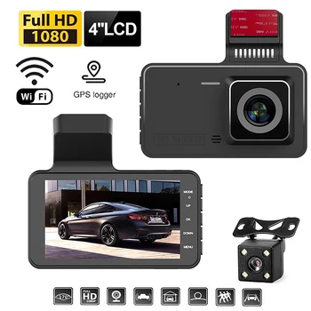 Автомобильный видеорегистратор WiFi Full HD 1080P Видеорегистратор Камера заднего вида Видеорегистратор ночного видения камера GPS трекер Черный ящик
