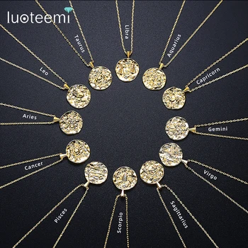 Ожерелье с подвеской в форме монеты LUOTEEMI, 12 дизайнов созвездий Зодиака, модные украшения в виде кругов для женщин, рождественские подарки для свиданий