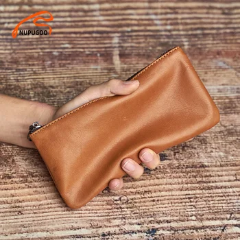 Модный длинный кошелек NUPUGOO, повседневная мужская сумка-клатч из натуральной кожи, коричневые тонкие кошельки-клатчи, кошелек с держателем для карт, сумка для телефона