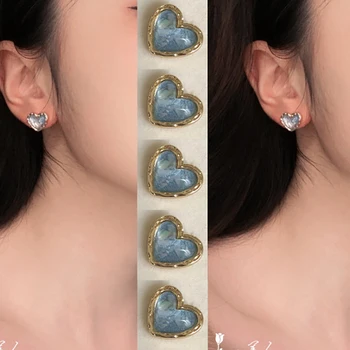 Голубые нежные серьги Love Heart Для женщин, милая Модная пряжка для ушей изысканного дизайна, Корейские модные ювелирные изделия