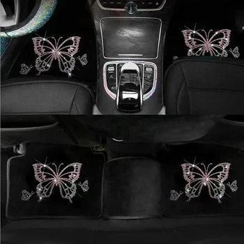 Креативная Автомобильная Бархатная Накладка для ног Коврового типа Diamond Butterfly Универсальная Водонепроницаемая Женская Накладка для ног в салоне автомобиля