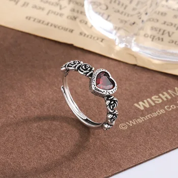 Новые кольца из серебра 925 пробы для женщин и мужчин, красное сердце, простые модные регулируемые анилло в стиле ретро, подарки для вечеринок, изысканные аксессуары