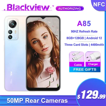 Смартфон Blackview A85 50-Мегапиксельная Камера 8 ГБ 128 ГБ Мобильный телефон Android 12 с дисплеем 90 Гц Три Слота Для карт 18 Вт Зарядка NFC Callphone