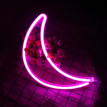 Светодиодная неоновая вывеска Светло-Розовые настенные художественные вывески в форме Луны, украшение спальни, Подвесной светильник, Освещение для домашней вечеринки, USB-аккумулятор, подарок неонового искусства