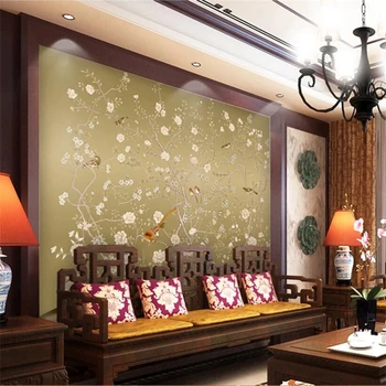 большие фрески wellyu на заказ, стильное украшение дома, новый китайский HD, ручная роспись, ручка, цветок и птица, китайский стиль