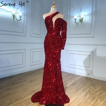 Serene Hill Винно-красные вечерние платья с блеском Русалки, платья 2023, Роскошные Элегантные Платья на одно плечо для женщин, вечеринка LA71306