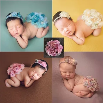 Одежда для фотосъемки новорожденных, повязка на голову + Круглый чехол в цветочек, Реквизит для фотосессии для маленьких девочек, Аксессуары, Одежда для студийной фотосессии для младенцев 20x15 см