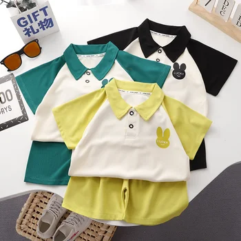 2023 Детская рубашка Поло, костюм с цветными вставками, Летние шорты с короткими рукавами, повседневный спортивный костюм для мальчиков и девочек, детский