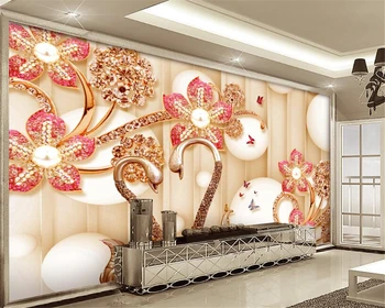 Пользовательские 3D обои Beibehang Ювелирные Изделия Алмазный Лебединый дом Фоновые обои для гостиной Декоративная роспись papel de parede