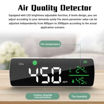 Инфракрасный детектор качества воздуха NDIR, измеритель CO2, светодиодный индикатор количества углекислого газа, количества электроэнергии, температуры и влажности, функция отображения