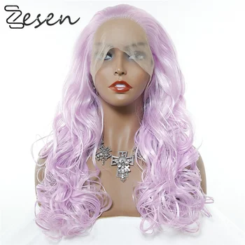 Парики на кружевной основе с объемной волной, синтетический парик для женщин, светло-фиолетовый парик на кружевной основе, предварительно выщипанный из волос младенца, повседневная одежда для косплея