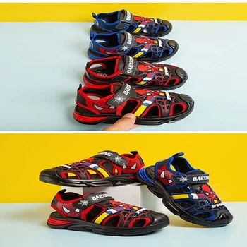 Новые модные летние Детские Сандалии с закрытым носком для мальчиков с мультяшным Человеком-пауком, Ортопедическая спортивная обувь для бега, Мягкая пляжная обувь для девочек