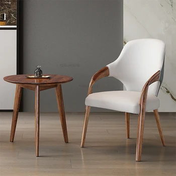 Скандинавские обеденные стулья из искусственной кожи для домашней мебели, обеденный стул из массива дерева, креативные обеденные стулья для домашнего ресторана