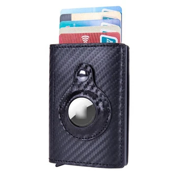 Кошельки с Rfid-метками из углеродного волокна, Кожаные, Мужские, Держатель банковской идентификационной карты, Тонкий PU-мини-кошелек с тремя складками для Apple Air Tags, Мужской кошелек