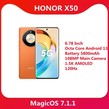 Новое поступление HONOR X50 5G Мобильный Телефон 6,78 Дюймов Восьмиядерный Android 13 Аккумулятор 5800 мАч 108 Мп Основная Камера 1.5 K AMOLED 120