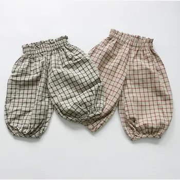 2020, весна и лето, детские клетчатые брюки Унисекс в корейском стиле, свободные штаны-фонарики для маленьких девочек и мальчиков, детские брюки, защищенные от комаров