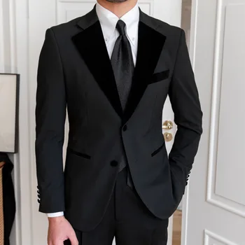 Весна 2023, британский бархатный костюм из двух частей, костюм для свадебной вечеринки, мужской костюм для банкета жениха, приталенный костюм Homme Mariage Royal