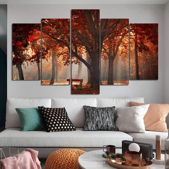 САМООТВЕРЖЕННО 5 Панелей/Набор Осенних пейзажей Красного дерева Картины на холсте Настенное искусство для гостиной Плакаты Декорации домашнего декора