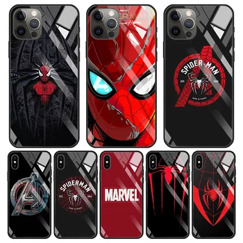 Чехол Для Телефона Из Закаленного Стекла Для iPhone 14 13 12 11 Pro Max XS Max XR X 7 8 6 6S Plus 13 12 Mini Cover С Логотипом Marvel Spiderman