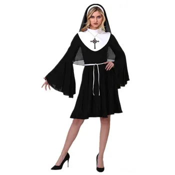 Хэллоуин Сексуальный костюм монахини Карнавальная вечеринка Косплей взрослых женщин Униформа сестры-миссионерки Церкви